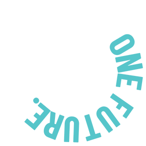 The Seattle Aquarium logo in white encircled by the phrase "One Ocean. One Future."
