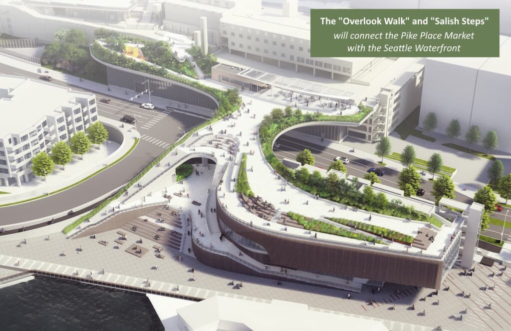 A rendering of the future Ocean Pavilion and Overlook Walk as seen from above.