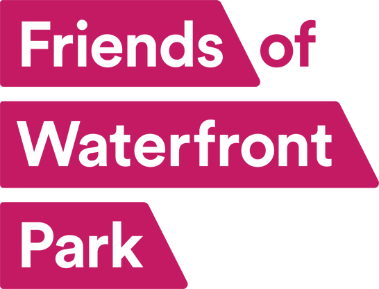 The Friends of Waterfront Park logo in pink.
