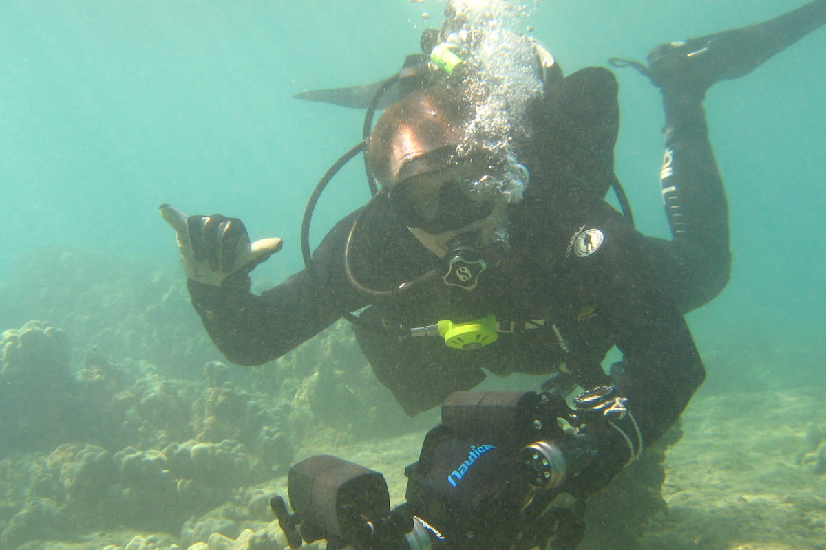 Jeff diving underwater.