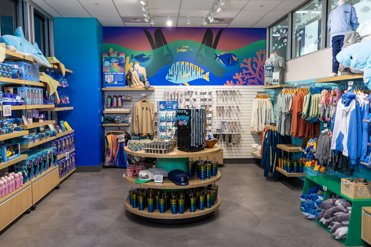 The inside of the Seattle Aquarium Gift Shop in the Ocean Pavilion.