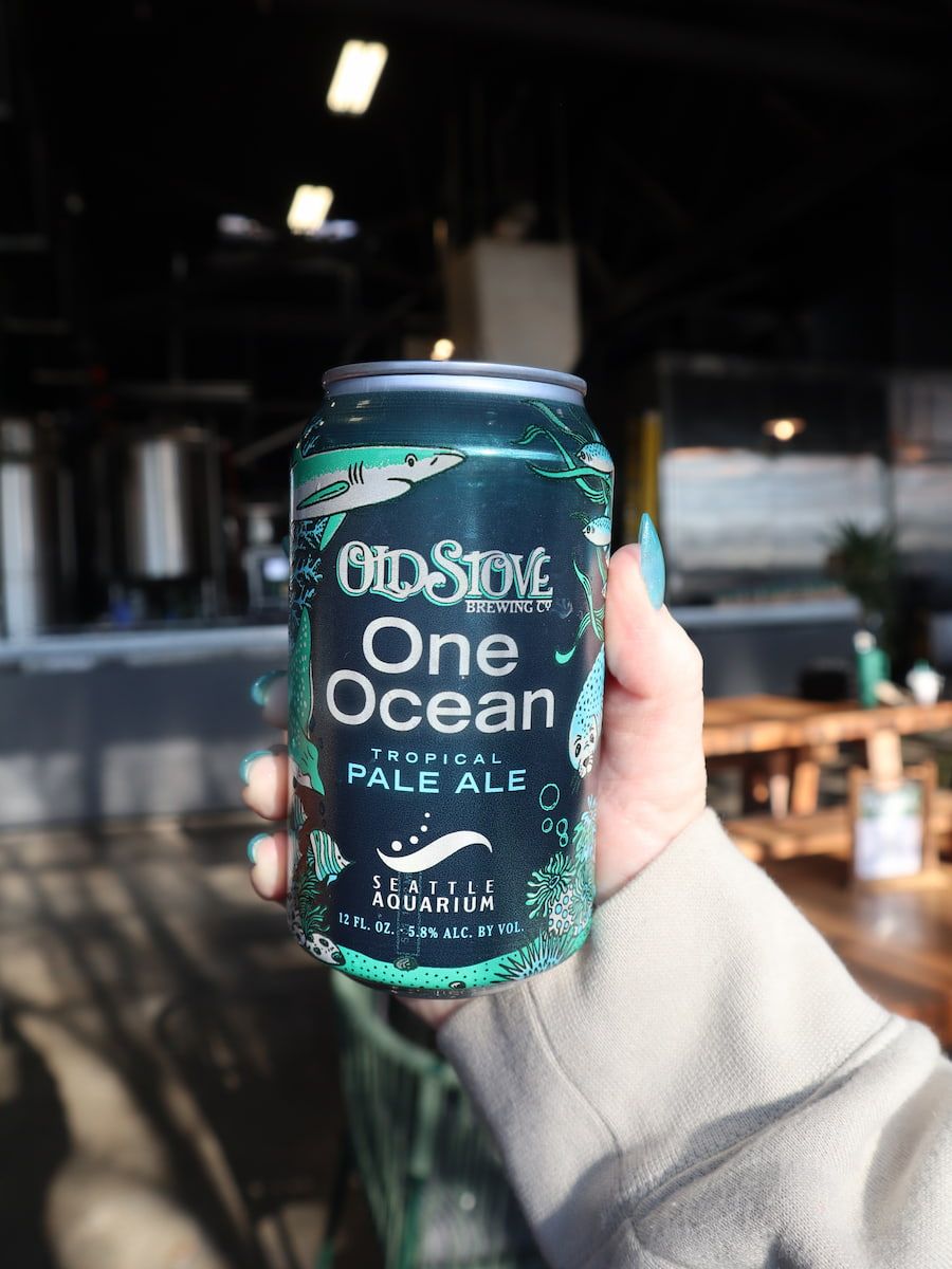 Someone holding a can of Old Stove Brewing's One Ocean Tropical Pale Ale.