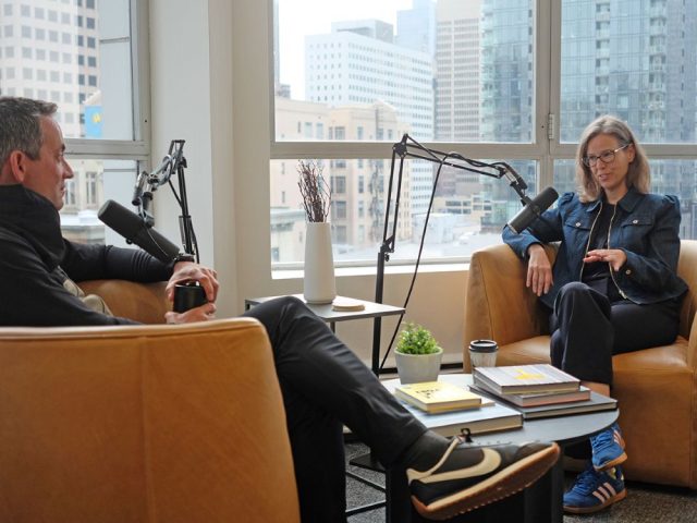 Seattle Aquarium CEO Meg McCann being interviewed for the Seattle City Makers podcast.